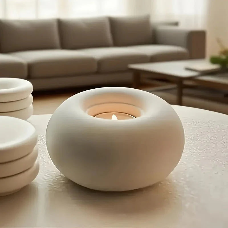 Modern Minimalist Ceramic Candle Holder - Hand-Painted White Round Tabletop Decor with Golden Accents, Large Ornate Design for Home, Kitchen, Dining Room - Elegant Holiday & Everyday Decoration, Candle Holder Decor, Kitchen A House Of Avana