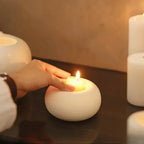 Modern Minimalist Ceramic Candle Holder - Hand-Painted White Round Tabletop Decor with Golden Accents, Large Ornate Design for Home, Kitchen, Dining Room - Elegant Holiday & Everyday Decoration, Candle Holder Decor, Kitchen A House Of Avana
