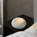 Modern Minimalist Ceramic Candle Holder - Hand-Painted White Round Tabletop Decor with Golden Accents, Large Ornate Design for Home, Kitchen, Dining Room - Elegant Holiday & Everyday Decoration, Candle Holder Decor, Kitchen A House Of Avana