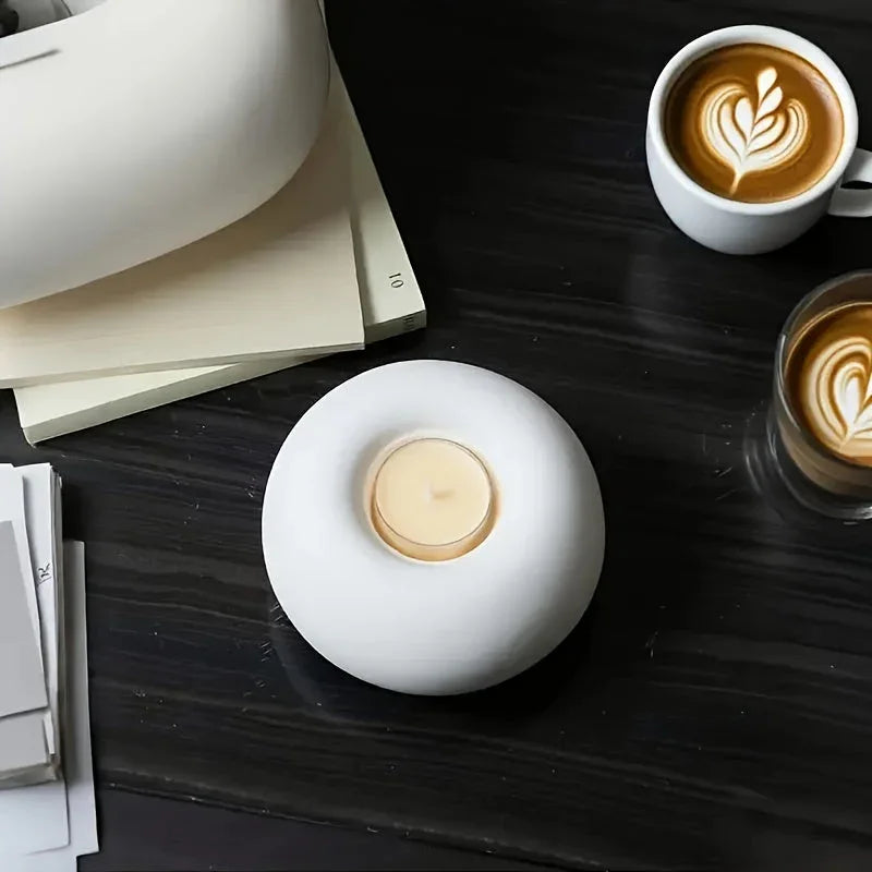 Modern Minimalist Ceramic Candle Holder - Hand-Painted White Round Tabletop Decor with Golden Accents, Large Ornate Design for Home, Kitchen, Dining Room - Elegant Holiday & Everyday Decoration, Candle Holder Decor, Kitchen A House Of Avana [[SKU:HOA-CAN-029]]