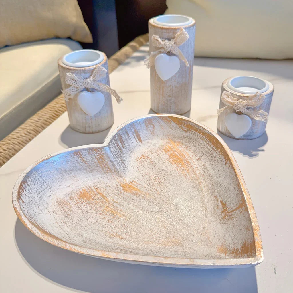 White Wood Candle Holder Set, Tea Light Candle Holders, Wooden Decorative Bowl with Tealight Candle Holders, Wood Pillar Candle Holders, Ins Style Wedding Anniversary Gift, Party Decor, House Warming Gift, Gift for Her House Of Avana [[SKU:HOA-CAN-027]]