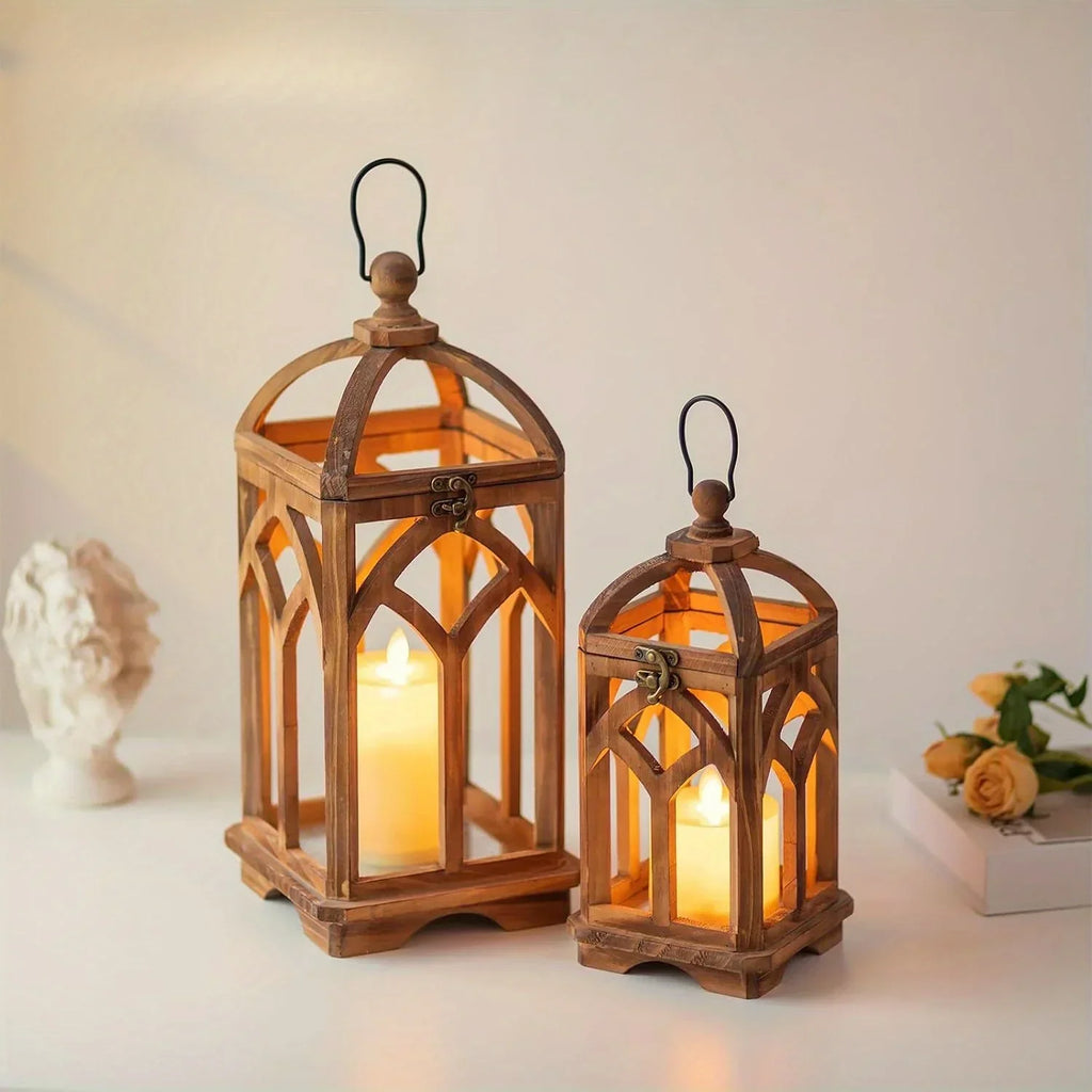 Candle Lantern - Rustic Wooden Set