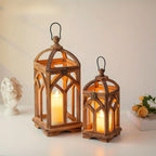 Candle Lantern - Rustic Wooden Set