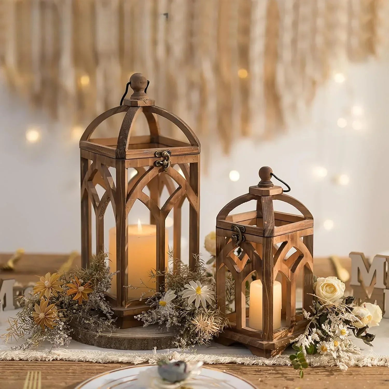 Candle Lantern - Rustic Wooden Set