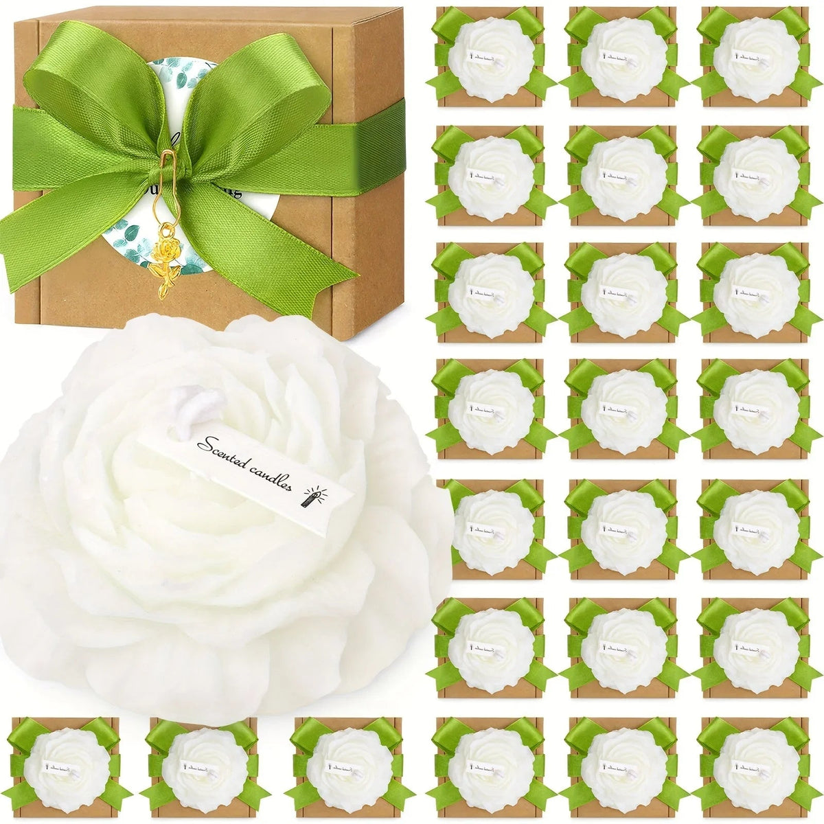 Christmas S Peony Flower Candle Set, Peony Flower Scented Candle Set with Golden Leaf Charm, Card,... - House Of Avana [[SKU:HOA-CAN-028]]
