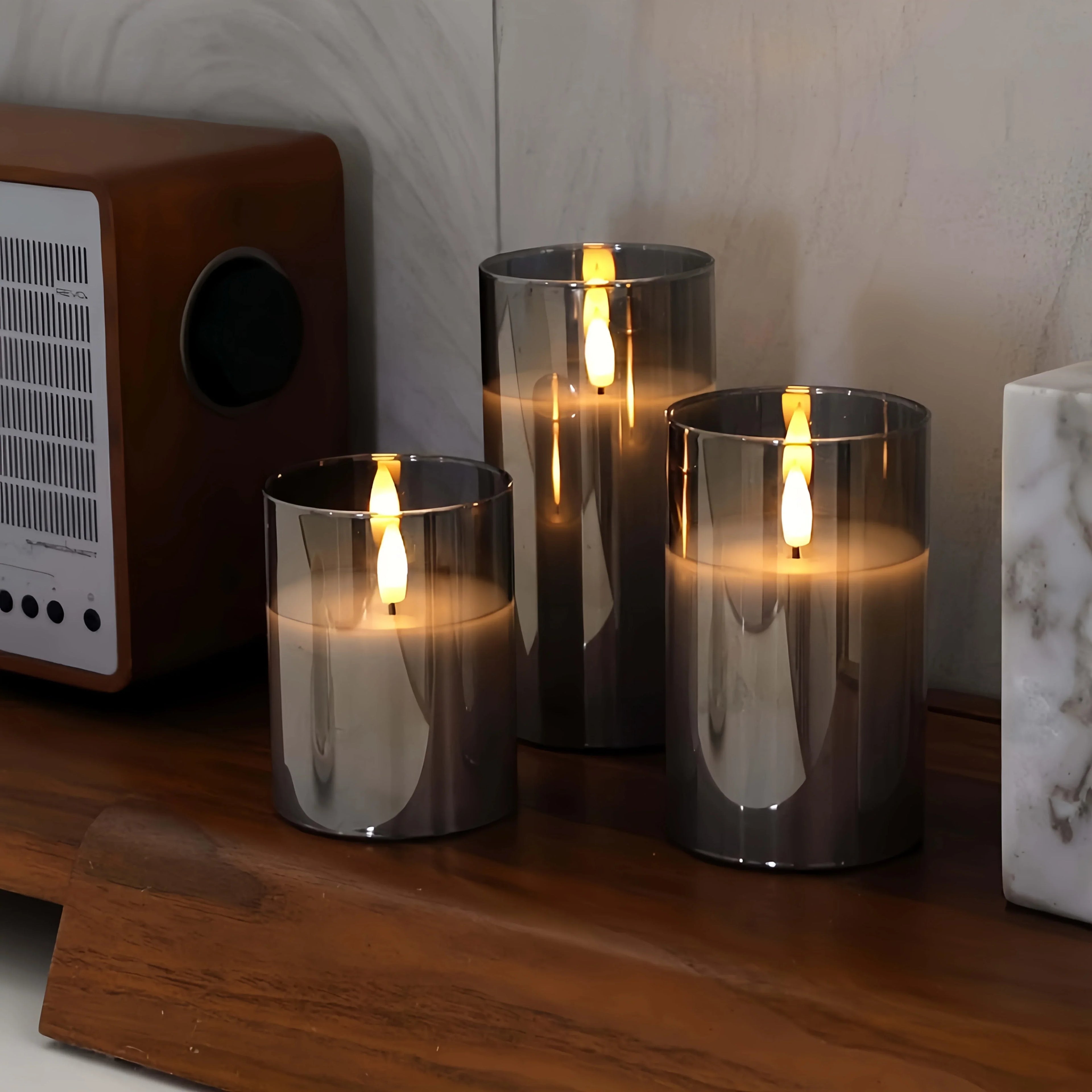 3-pack Flameless Candle Light Set, Premium Gray Electronic Candles, Battery Powered (batteries Not... - House Of Avana