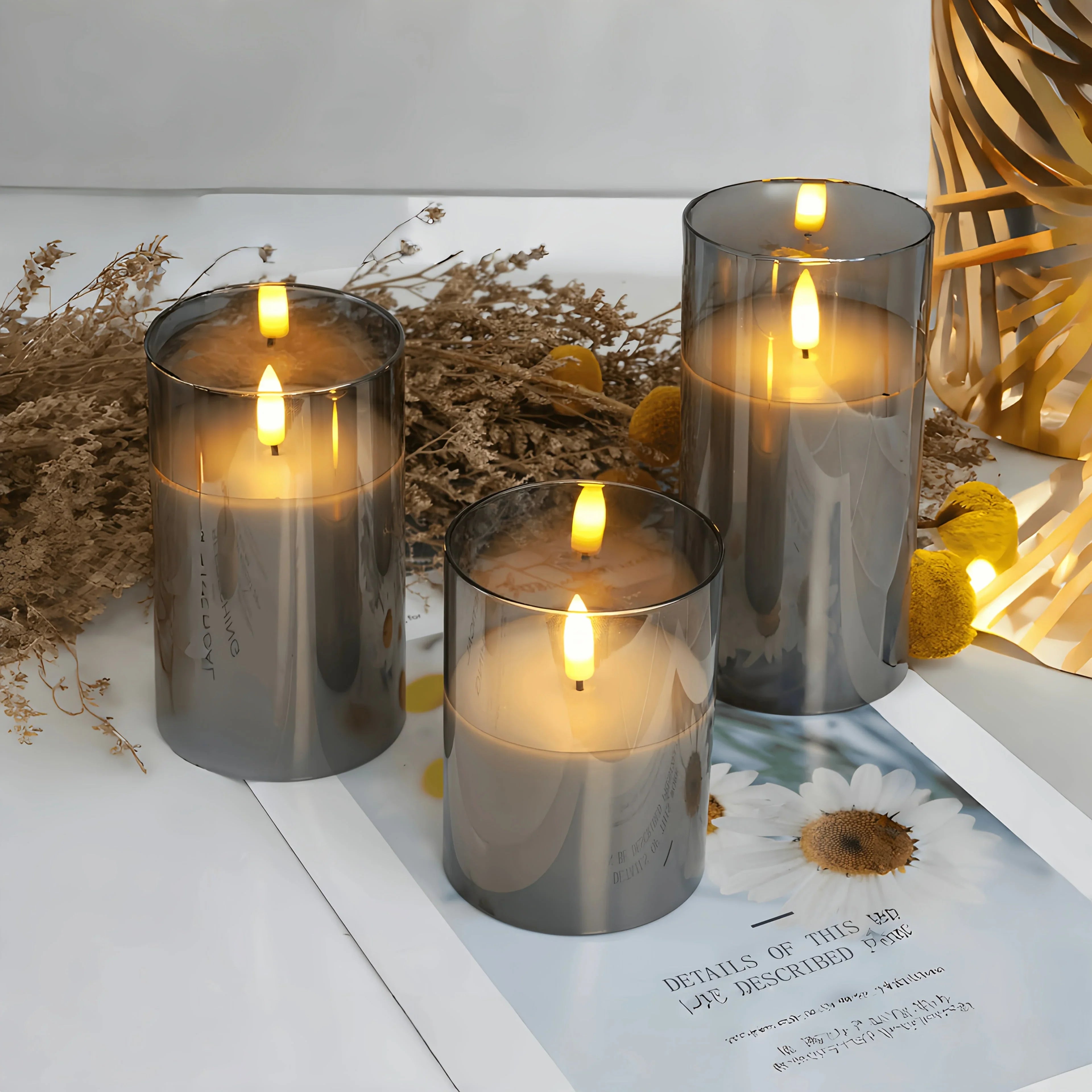 3-pack Flameless Candle Light Set, Premium Gray Electronic Candles, Battery Powered (batteries Not... - House Of Avana