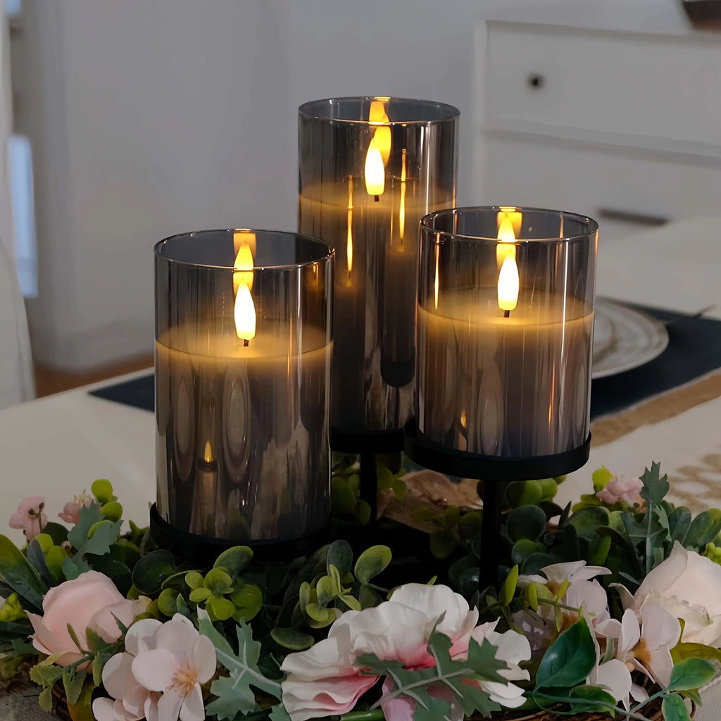 3-pack Flameless Candle Light Set, Premium Gray Electronic Candles, Battery Powered (batteries Not... - House Of Avana