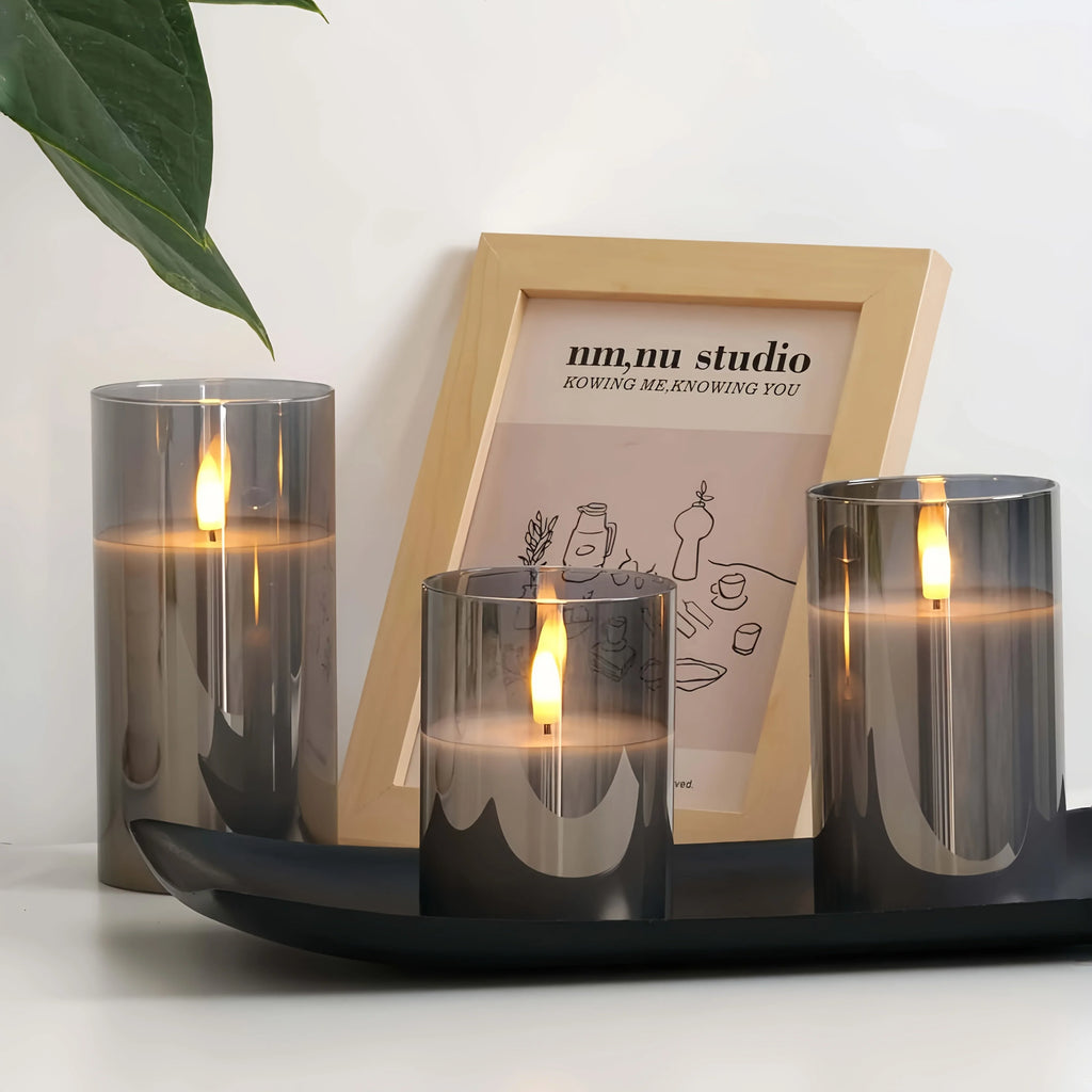 3-pack Flameless Candle Light Set, Premium Gray Electronic Candles, Battery Powered (batteries Not... - House Of Avana