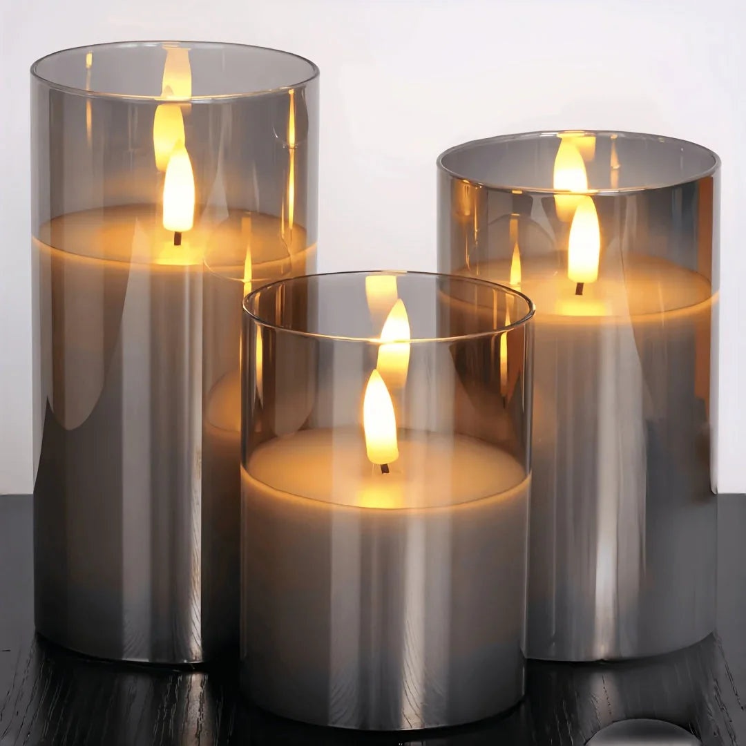 3-pack Flameless Candle Light Set, Premium Gray Electronic Candles, Battery Powered (batteries Not... - House Of Avana