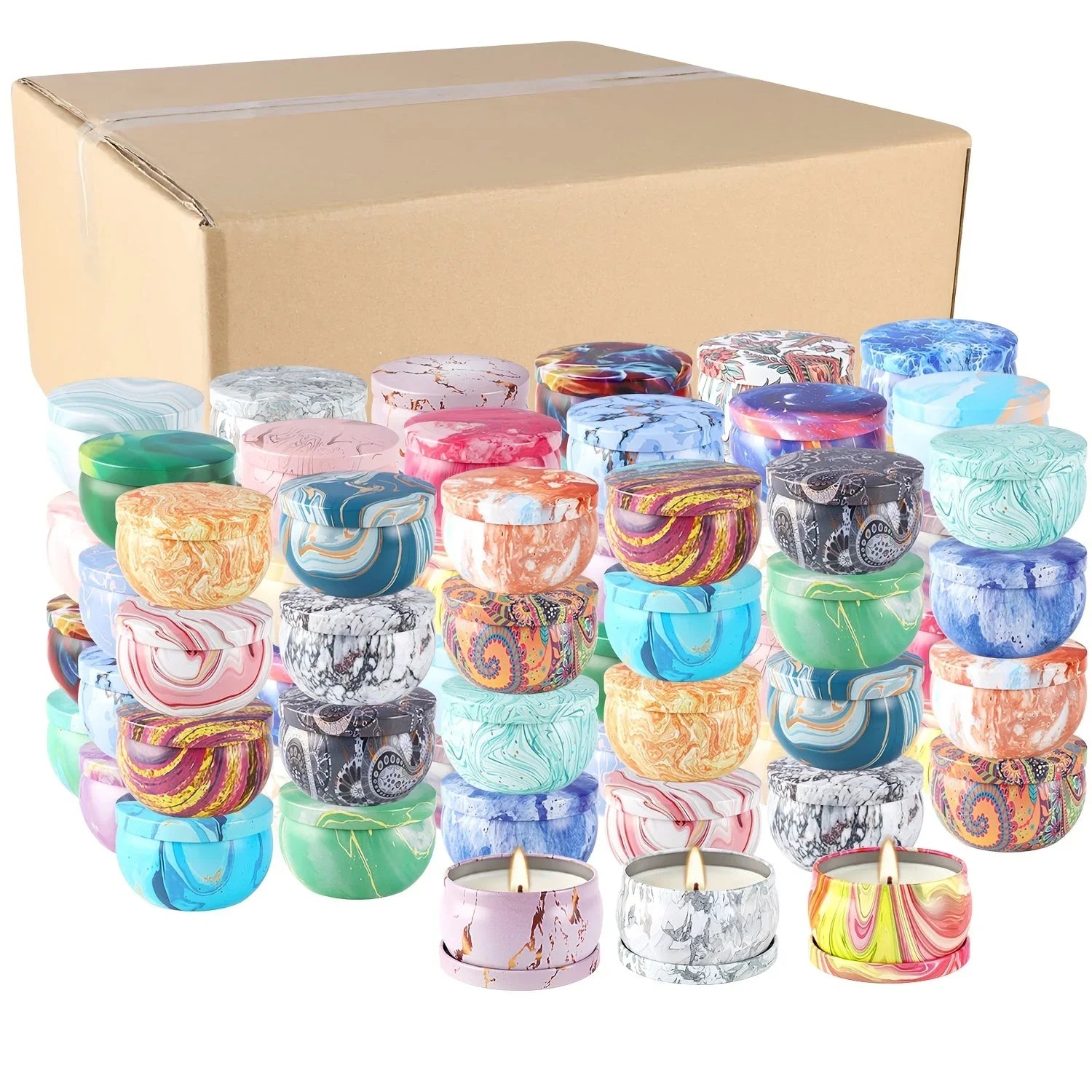 72-pack Smokeless Marble Scented Soy Wax Candles, back view - House Of Avana