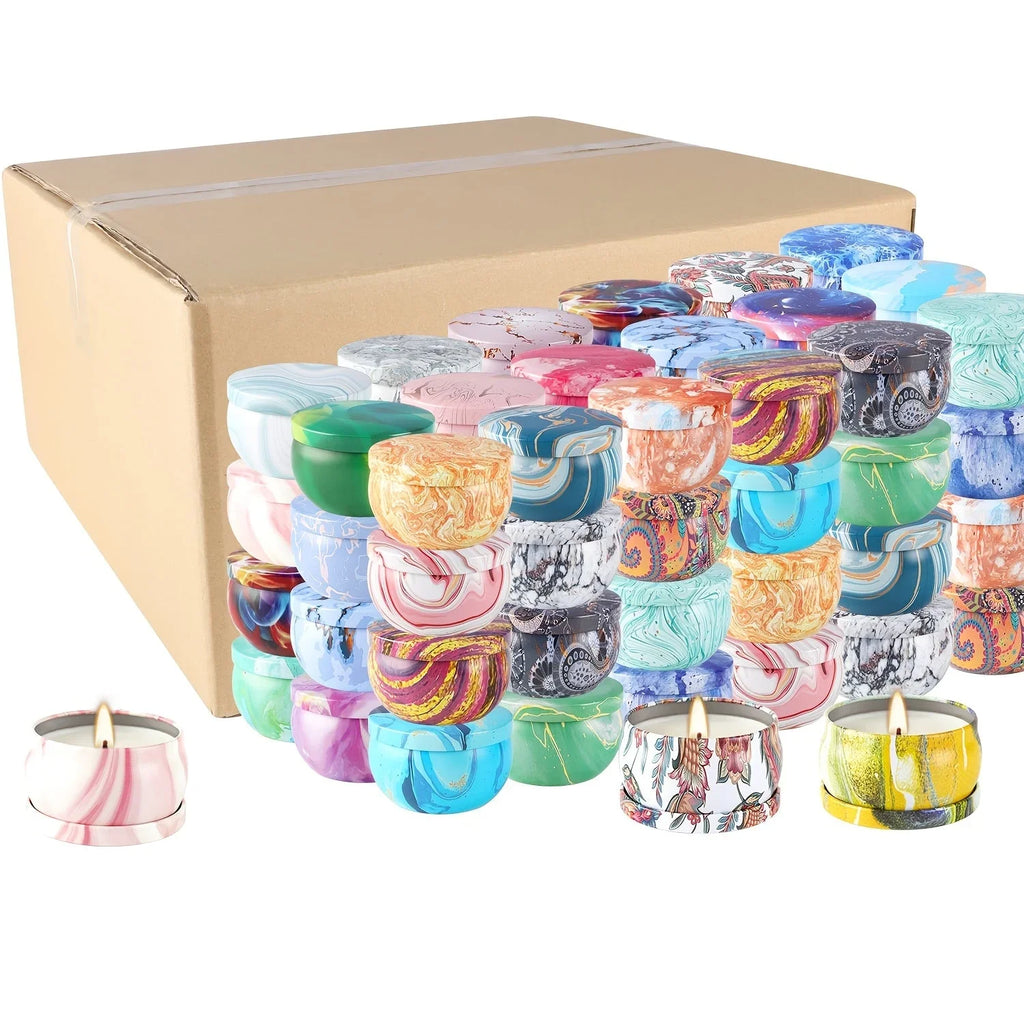 72-pack Smokeless Marble Scented Soy Wax Candles, angled view - House Of Avana