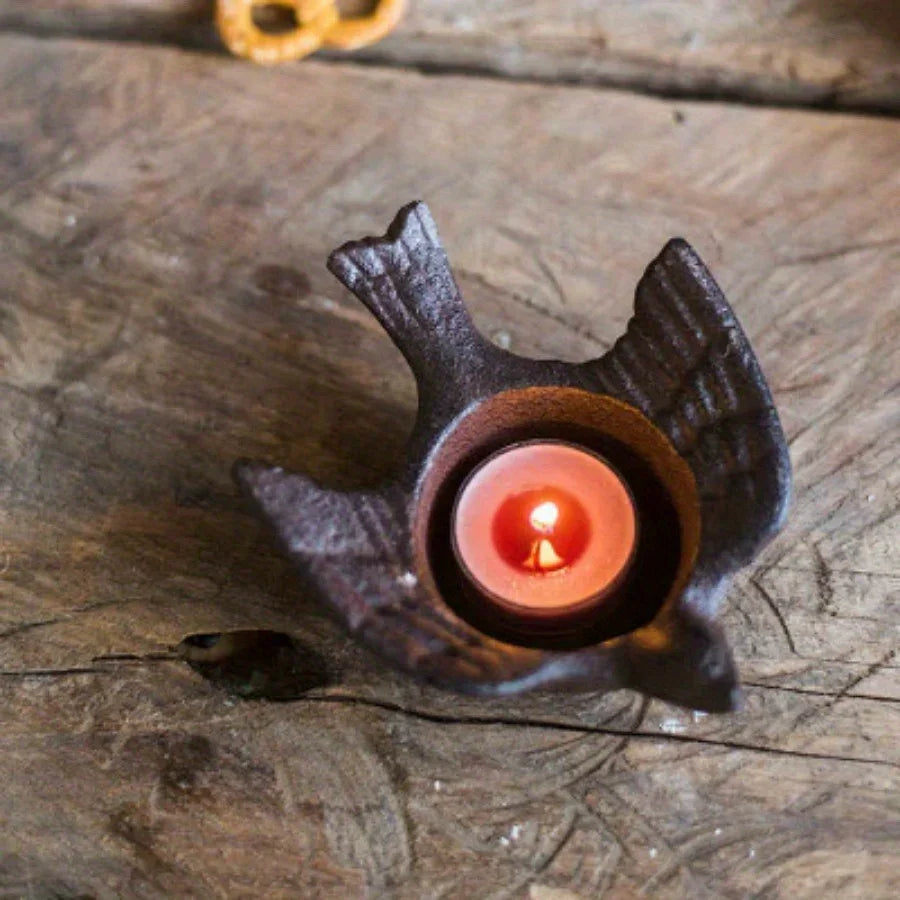 S Cast Iron Country Creative Dinner Candlestick Retro Decoration Oil Lamp Outdoor Old Props Bird Home... - House Of Avana