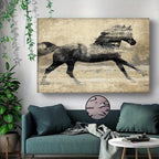 Wooden Framed Galloping Horse Canvas Art Home Decor, close-up view - House Of Avana