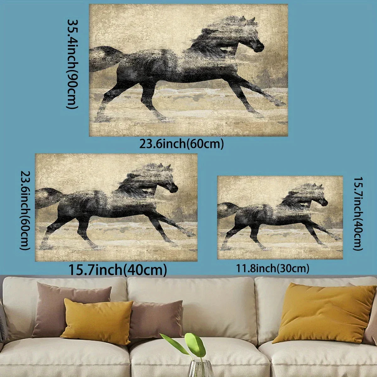 Wooden Framed Galloping Horse Canvas Art Home Decor, back view - House Of Avana