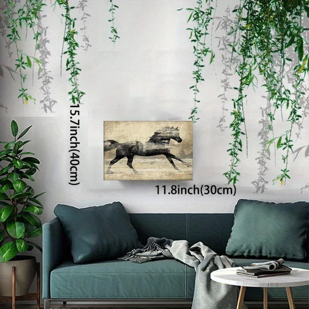 Wooden Framed Galloping Horse Canvas Art Home Decor, side view - House Of Avana