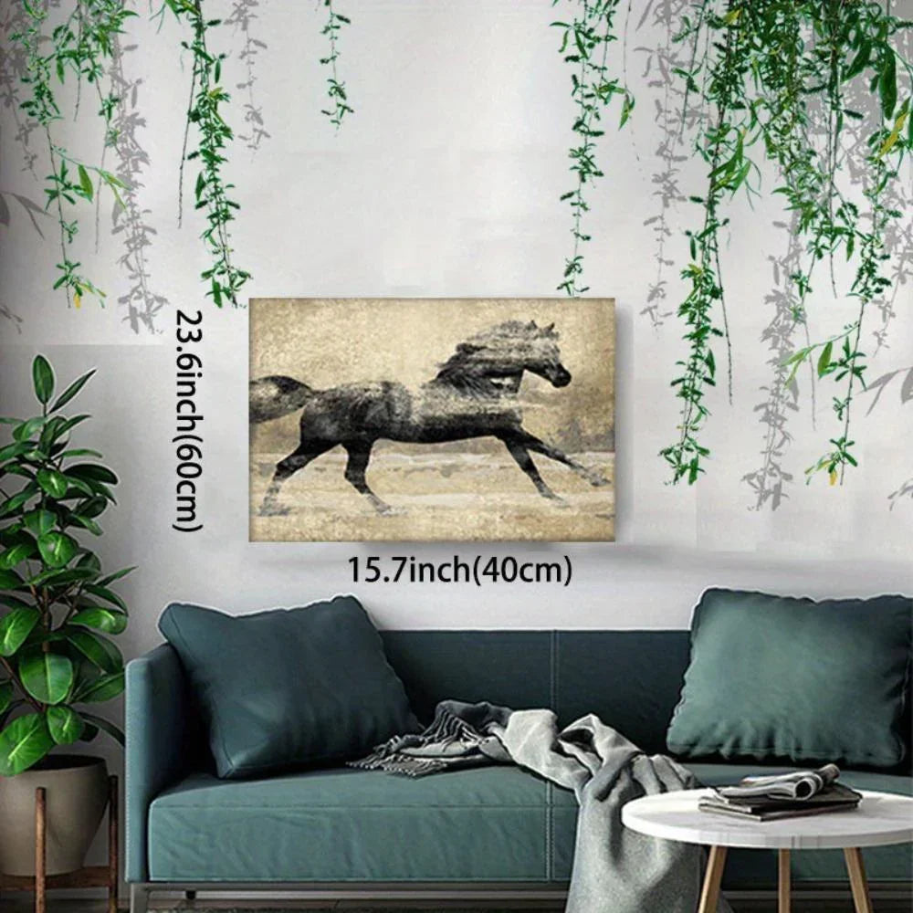 Wooden Framed Galloping Horse Canvas Art Home Decor, lifestyle image - House Of Avana