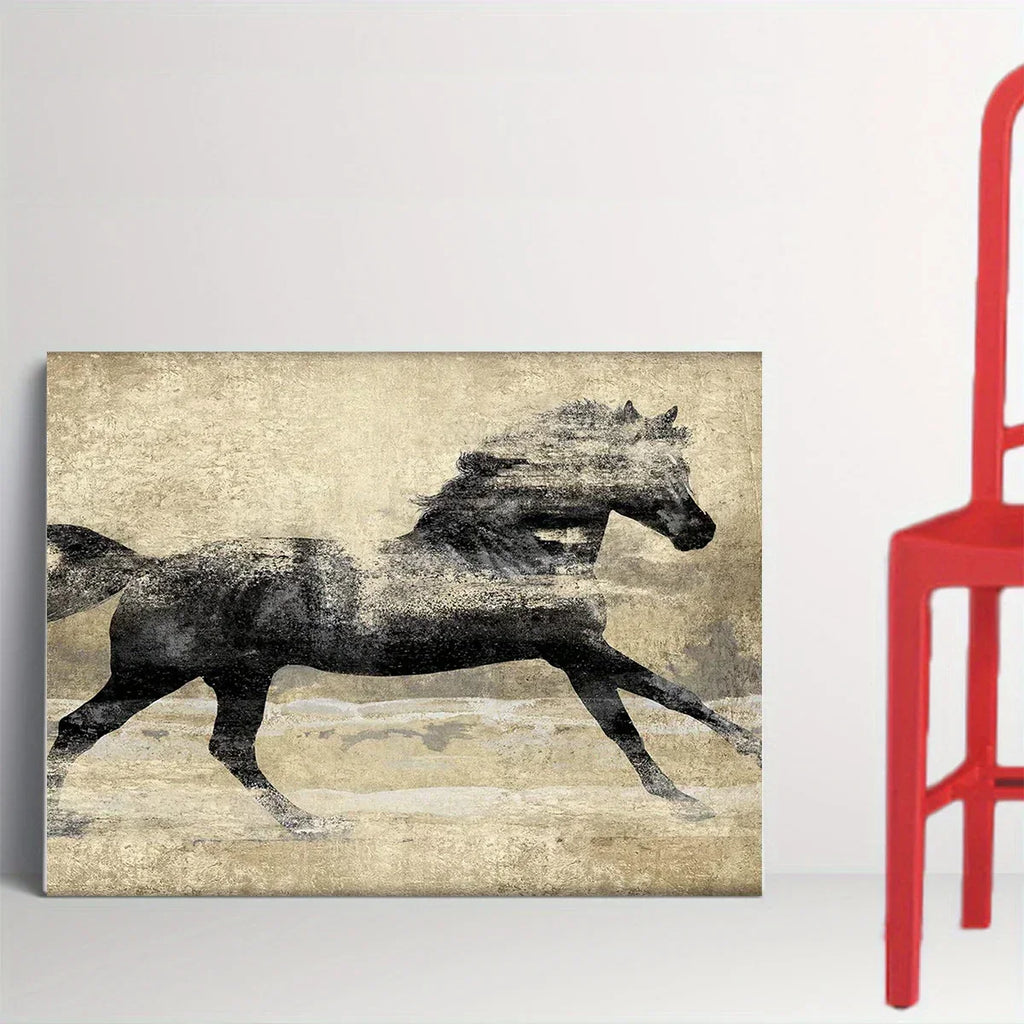 Wooden Framed Galloping Horse Canvas Art Home Decor, top view - House Of Avana