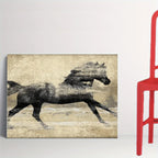 Wooden Framed Galloping Horse Canvas Art Home Decor, top view - House Of Avana