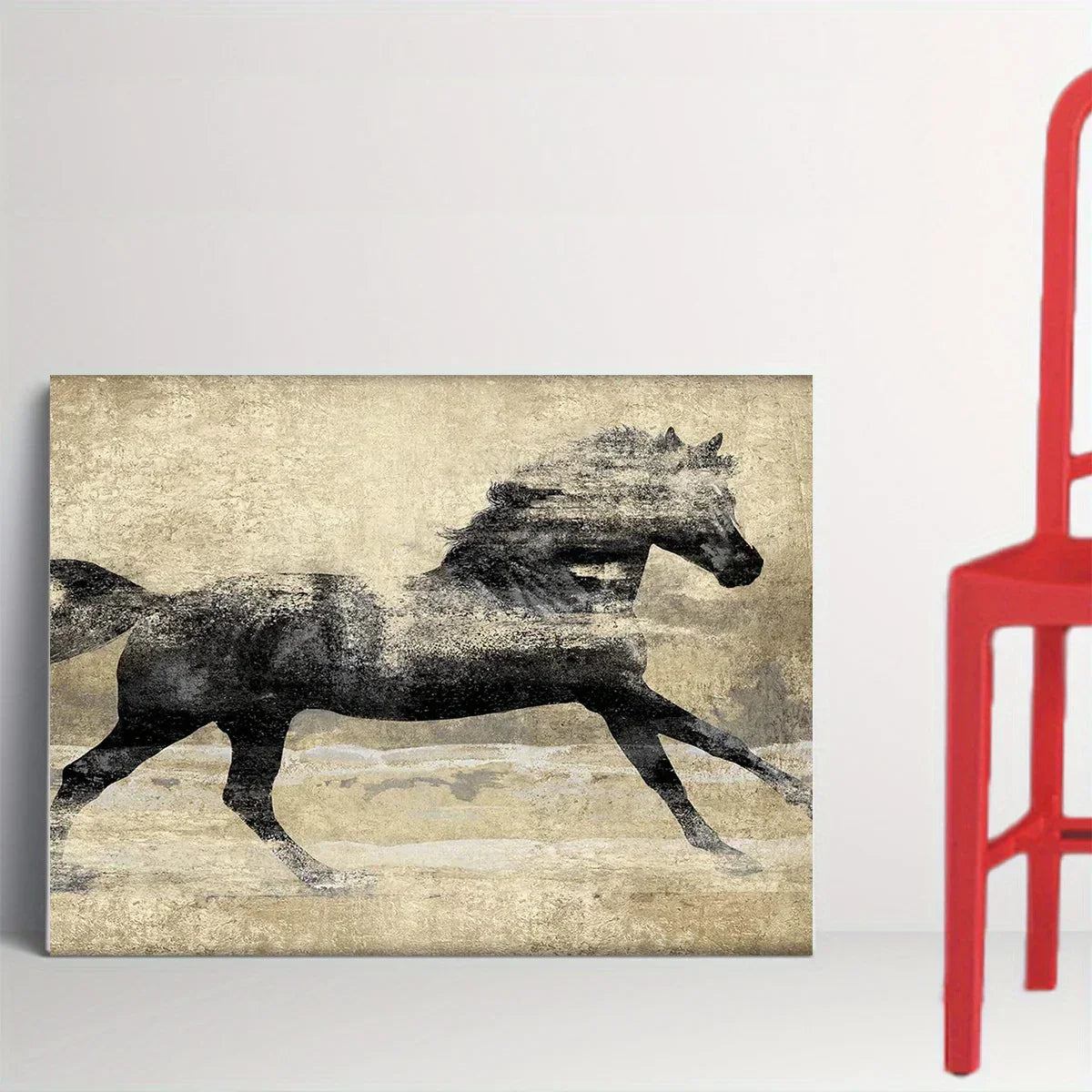 Wooden Framed Galloping Horse Canvas Art Home Decor, top view - House Of Avana