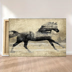 Wooden Framed Galloping Horse Canvas Art Home Decor, angled view - House Of Avana