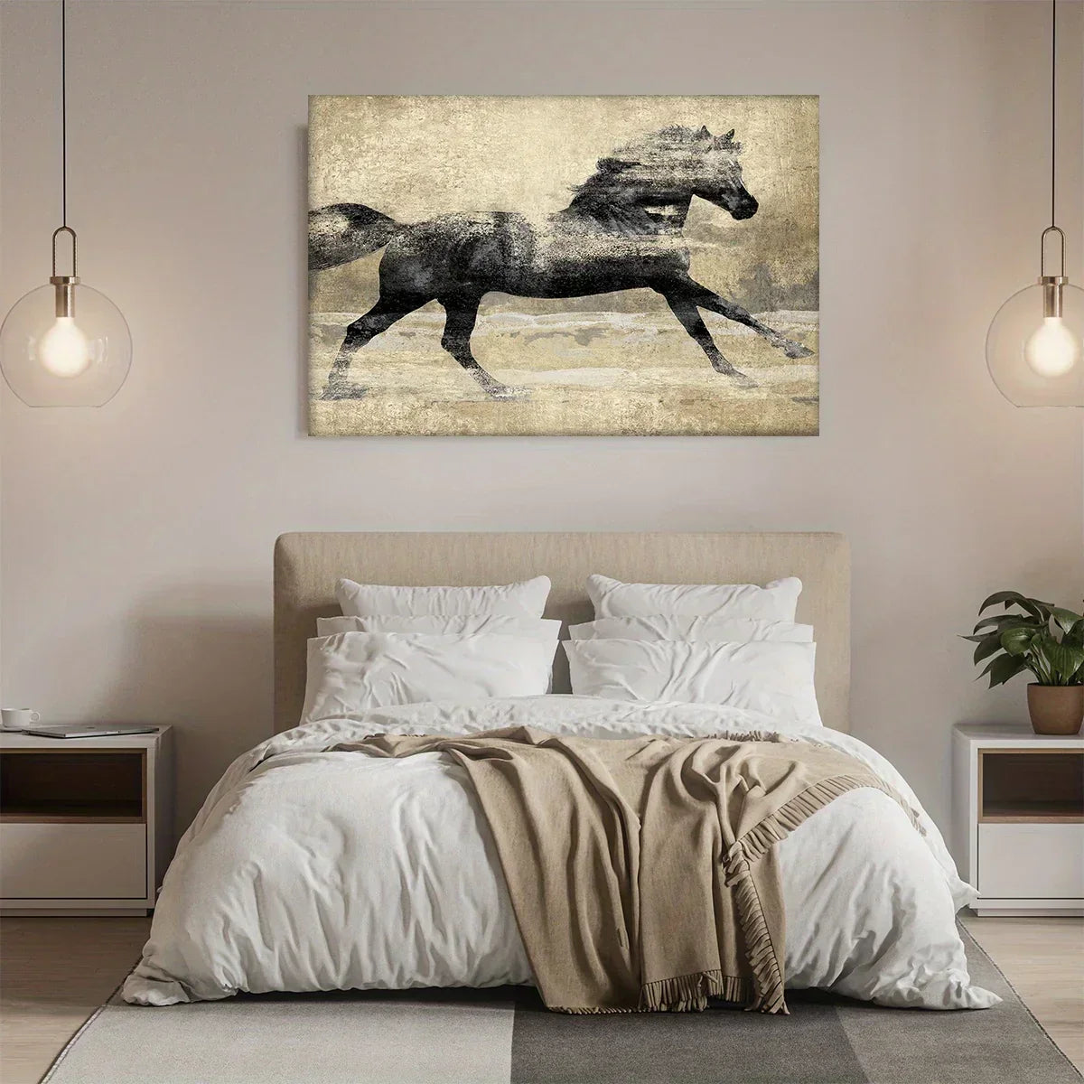Wooden Framed Galloping Horse Canvas Art Home Decor, angled view - House Of Avana