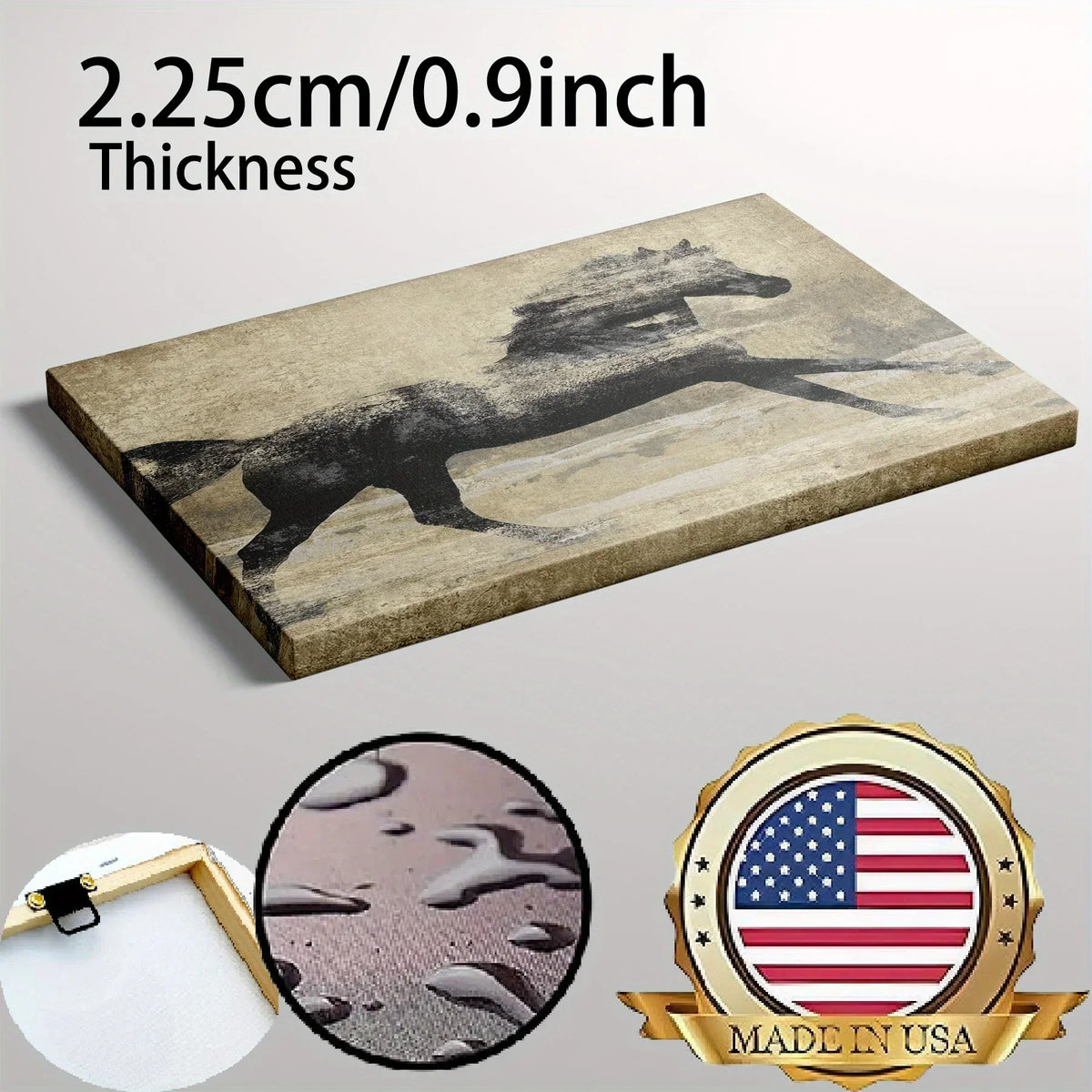 Wooden Framed Galloping Horse Canvas Art Home Decor, angled view - House Of Avana