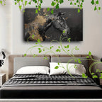 1pc Wooden Framed Canvas Painting Artistic printing, corridor home living room decoration suspensibility Horse portrait, monochrome with gold accents (1) - House Of Avana