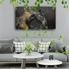 1pc Wooden Framed Canvas Painting Artistic printing, corridor home living room decoration suspensibility Horse portrait, monochrome with gold accents (1) - House Of Avana