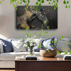 1pc Wooden Framed Canvas Painting Artistic printing, corridor home living room decoration suspensibility Horse portrait, monochrome with gold accents (1) - House Of Avana