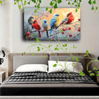 1pc Wooden Framed Canvas Painting Artistic printing, corridor home living room decoration suspensibility Colorful birds perched on branches (1) - House Of Avana