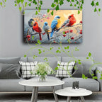 1pc Wooden Framed Canvas Painting Artistic printing, corridor home living room decoration suspensibility Colorful birds perched on branches (1) - House Of Avana