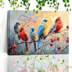 1pc Wooden Framed Canvas Painting Artistic printing, corridor home living room decoration suspensibility Colorful birds perched on branches (1) - House Of Avana