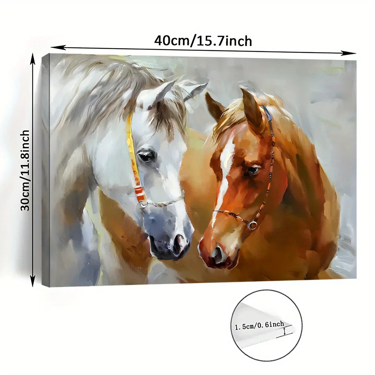 1pc Wooden Framed Canvas Painting, White And Brown Horse Canvas Painting, For Living Room&Bedroom, Home Decoration, Festival Gift, 11.8inch*15.7inch - House Of Avana