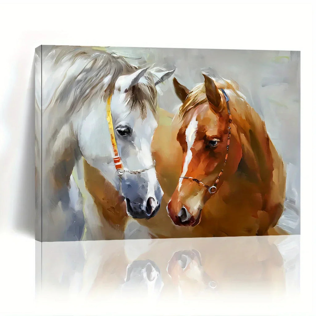 1pc Wooden Framed Canvas Painting, White And Brown Horse Canvas Painting, For Living Room&Bedroom, Home Decoration, Festival Gift, 11.8inch*15.7inch - House Of Avana
