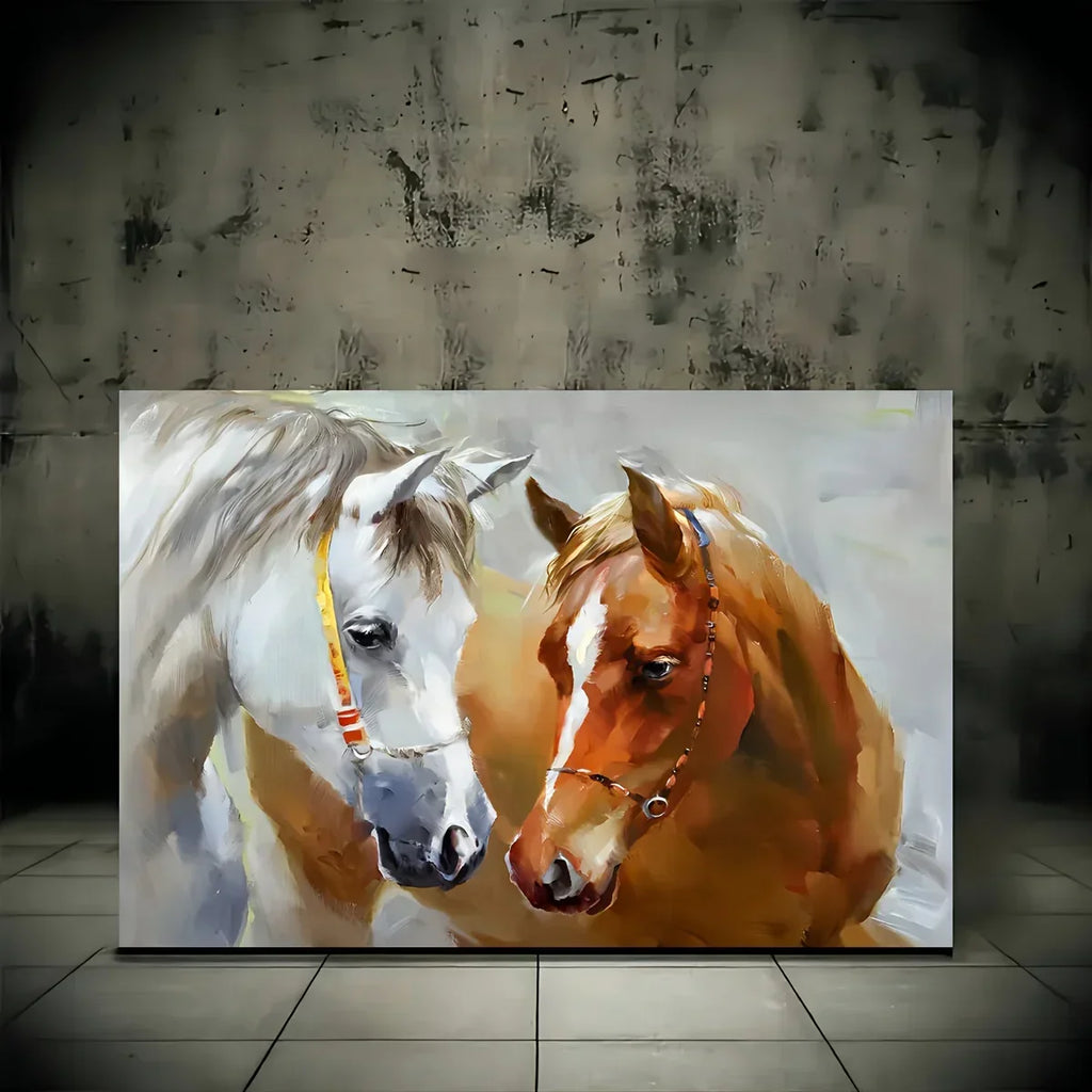 1pc Wooden Framed Canvas Painting, White And Brown Horse Canvas Painting, For Living Room&Bedroom, Home Decoration, Festival Gift, 11.8inch*15.7inch - House Of Avana
