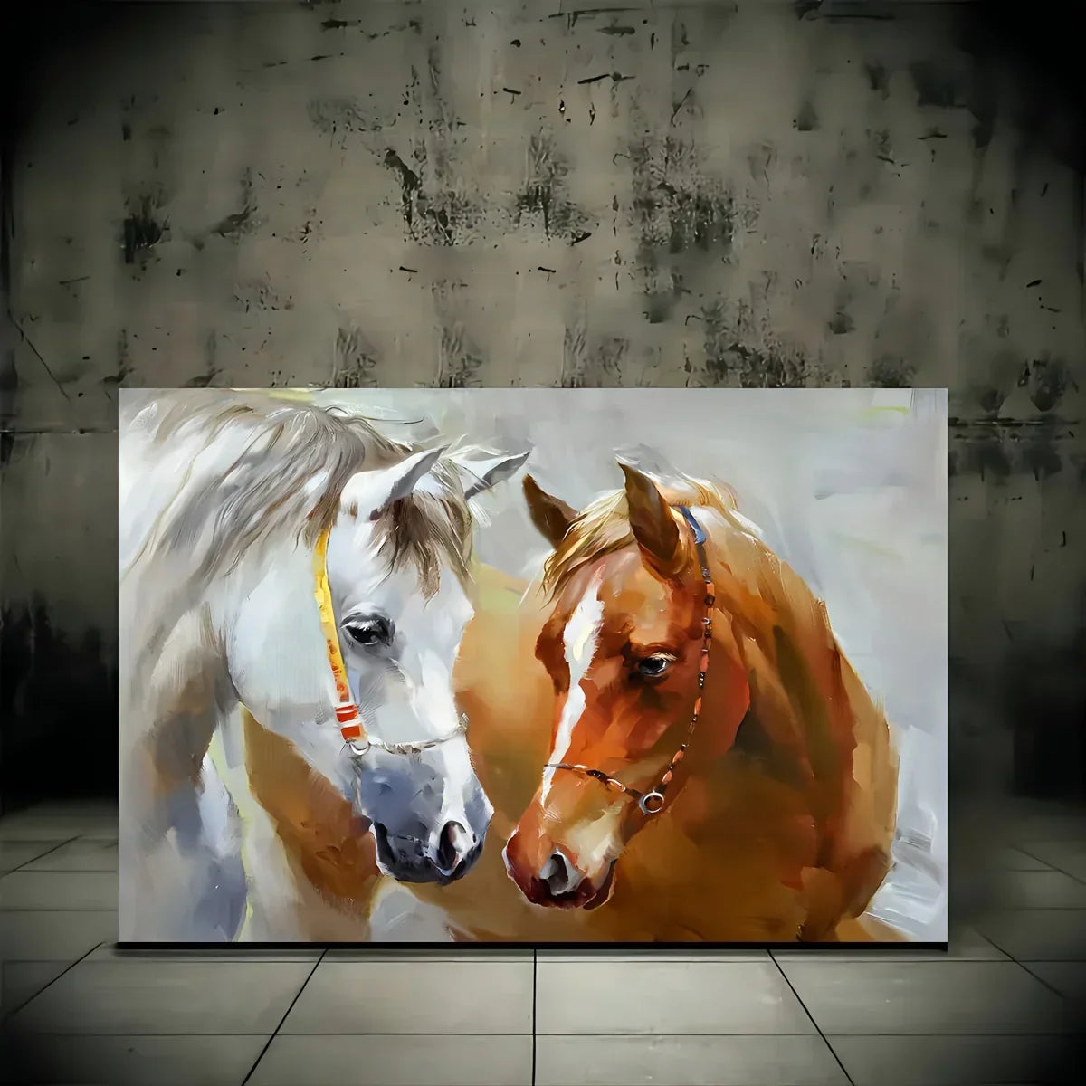 1pc Wooden Framed Canvas Painting, White And Brown Horse Canvas Painting, For Living Room&Bedroom, Home Decoration, Festival Gift, 11.8inch*15.7inch - House Of Avana
