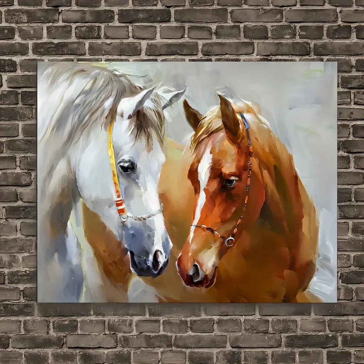 1pc Wooden Framed Canvas Painting, White And Brown Horse Canvas Painting, For Living Room&Bedroom, Home Decoration, Festival Gift, 11.8inch*15.7inch - House Of Avana
