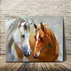 1pc Wooden Framed Canvas Painting, White And Brown Horse Canvas Painting, For Living Room&Bedroom, Home Decoration, Festival Gift, 11.8inch*15.7inch - House Of Avana