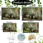 Wooden Framed Canvas Painting Wine Bottles and Glasses, Olives, Oil Bottles, Rustic Setting, Vintage... - House Of Avana