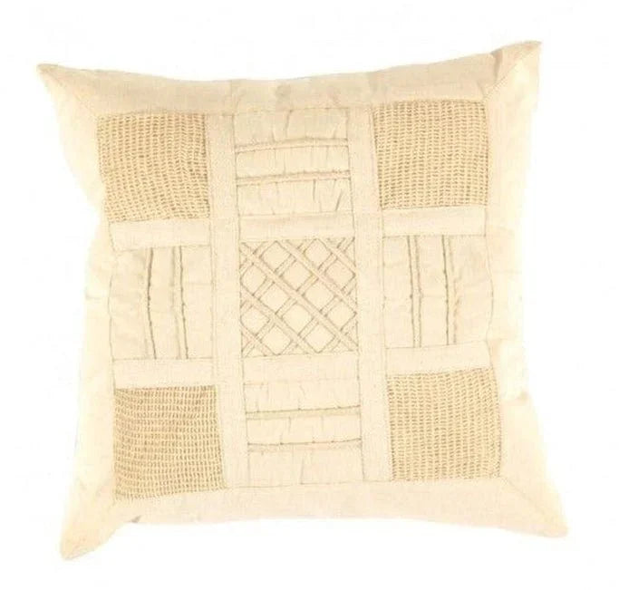 Canvello Beige Color Pure Cotton Throw Pillow - 16" X 16", front view - House Of Avana