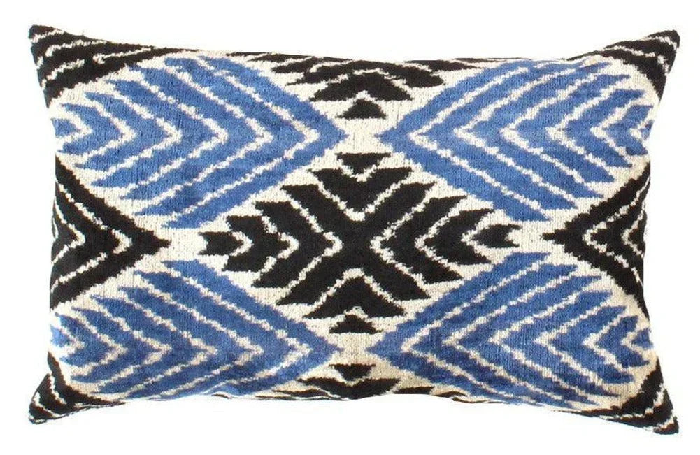 Canvello Black & Blue Silk Ikat Pillows - TI 156 Canvello