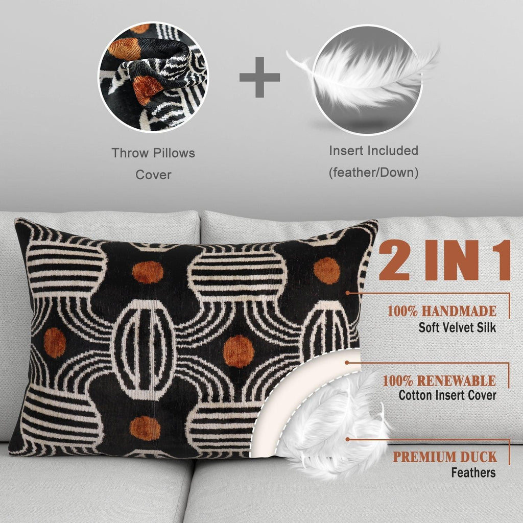 Canvello Black & Copper Silk Velvet Pillow 16x24 Handmade Luxury Lumbar Cushion Canvello