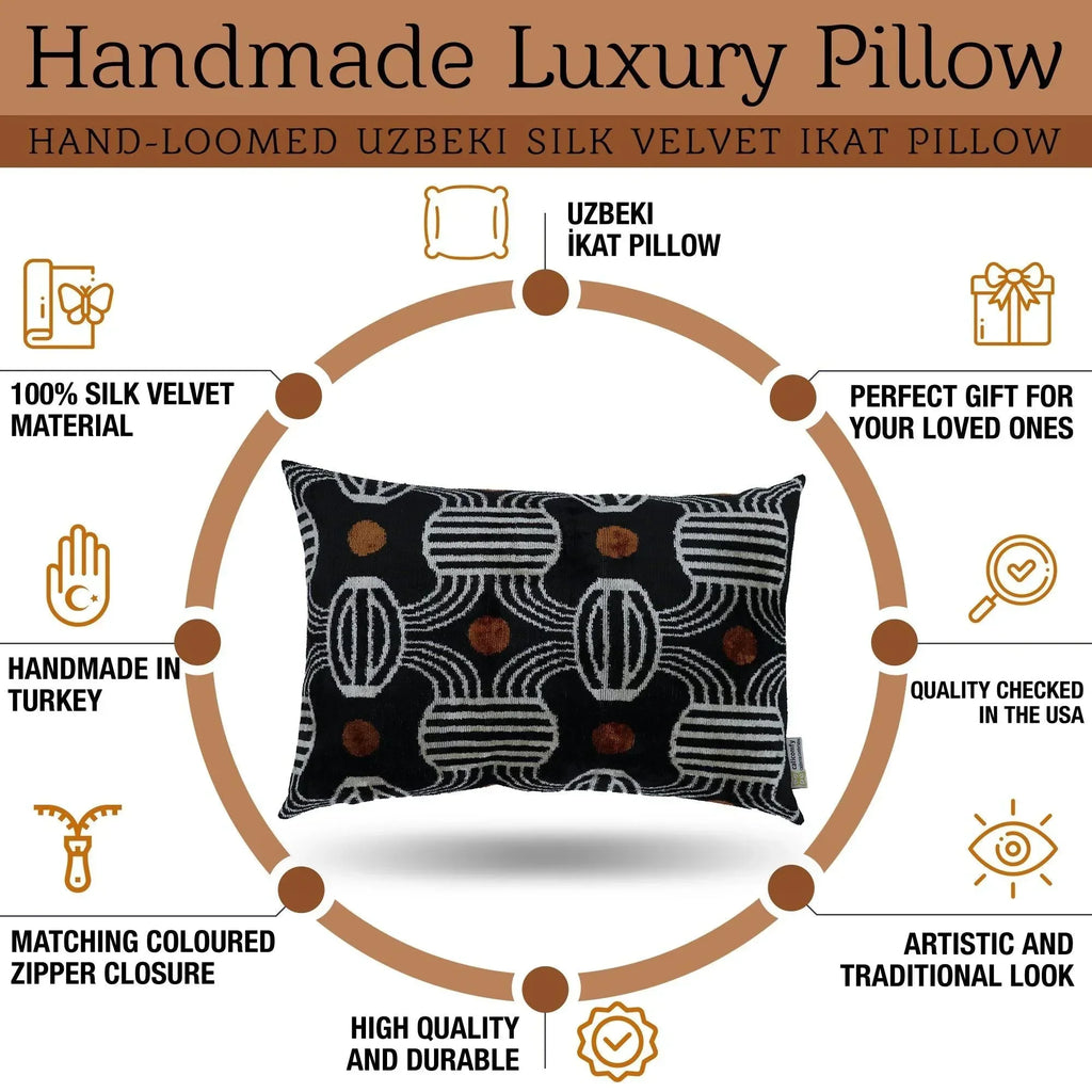 Canvello Black & Copper Silk Velvet Pillow 16x24 Handmade Luxury Lumbar Cushion Canvello