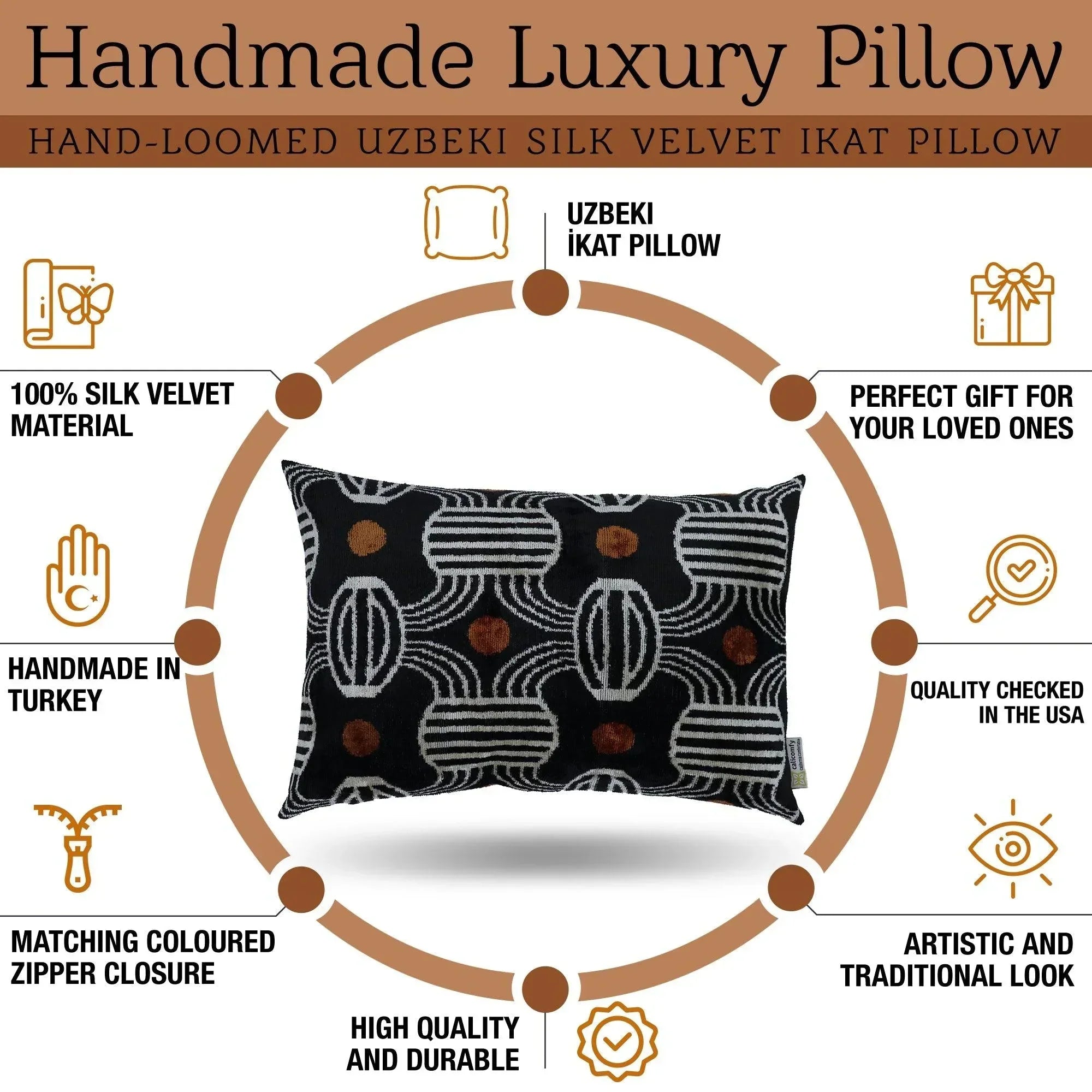 Canvello Black & Copper Silk Velvet Pillow 16x24 Handmade Luxury Lumbar Cushion Canvello