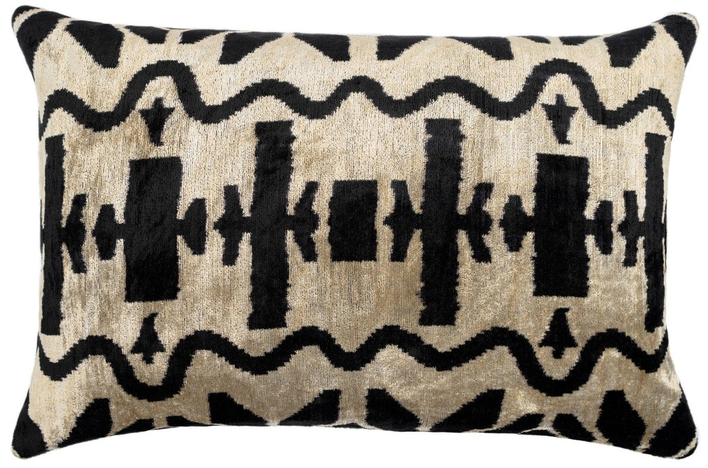 Canvello Black White Handmade 16x24 Silk Velvet Pillow, Organic Veg Dyed, Down/Feather Filled Canvello