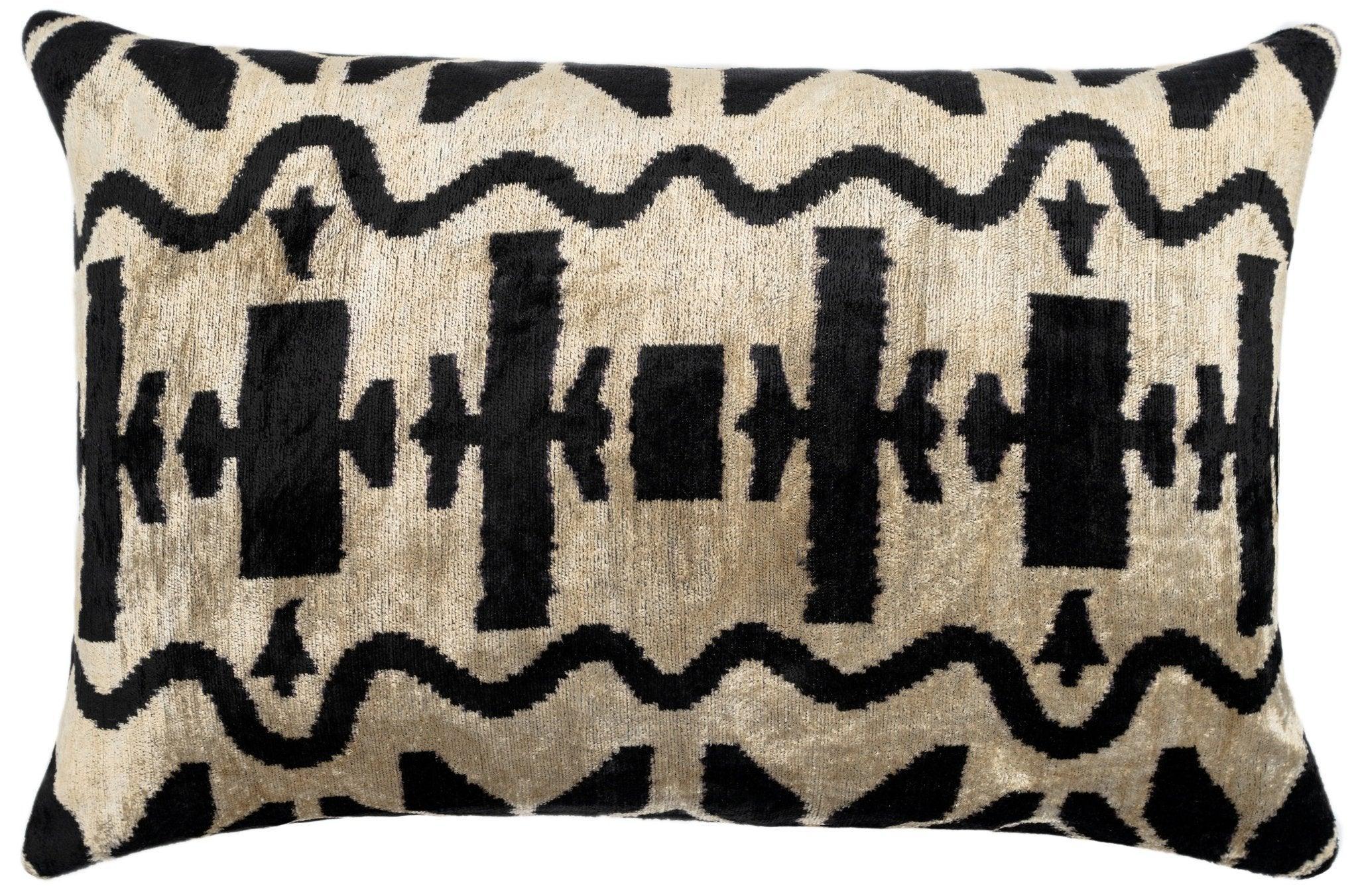 Canvello Black White Handmade 16x24 Silk Velvet Pillow, Organic Veg Dyed, Down/Feather Filled Canvello