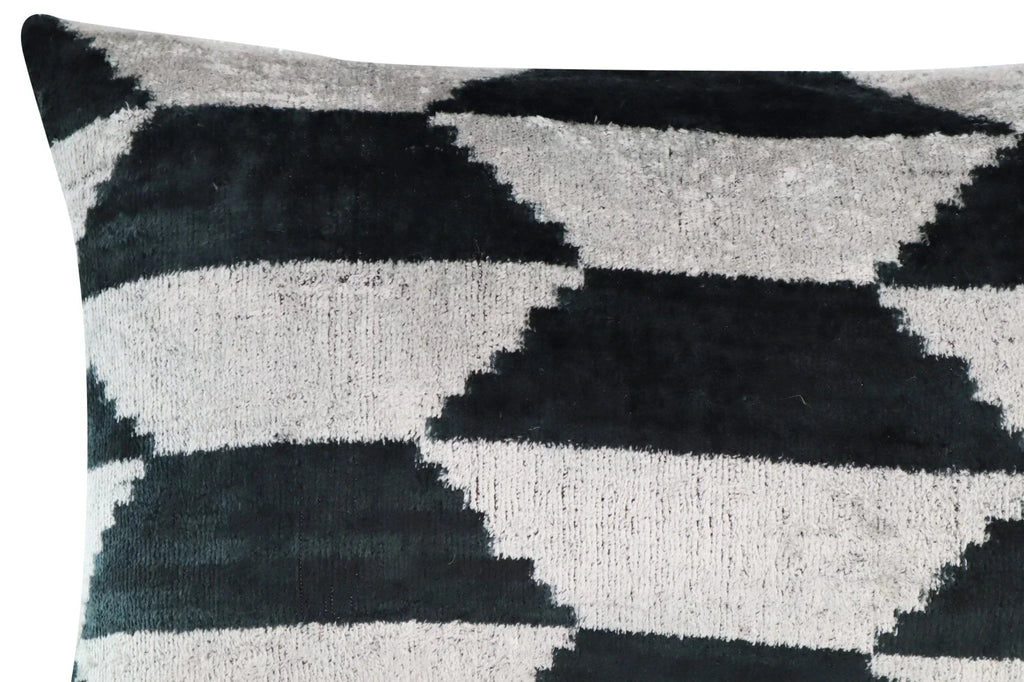 Canvello Black White Handmade 16x24 Silk Velvet Pillow, Organic Veg Dyed, Down/Feather Filled Canvello