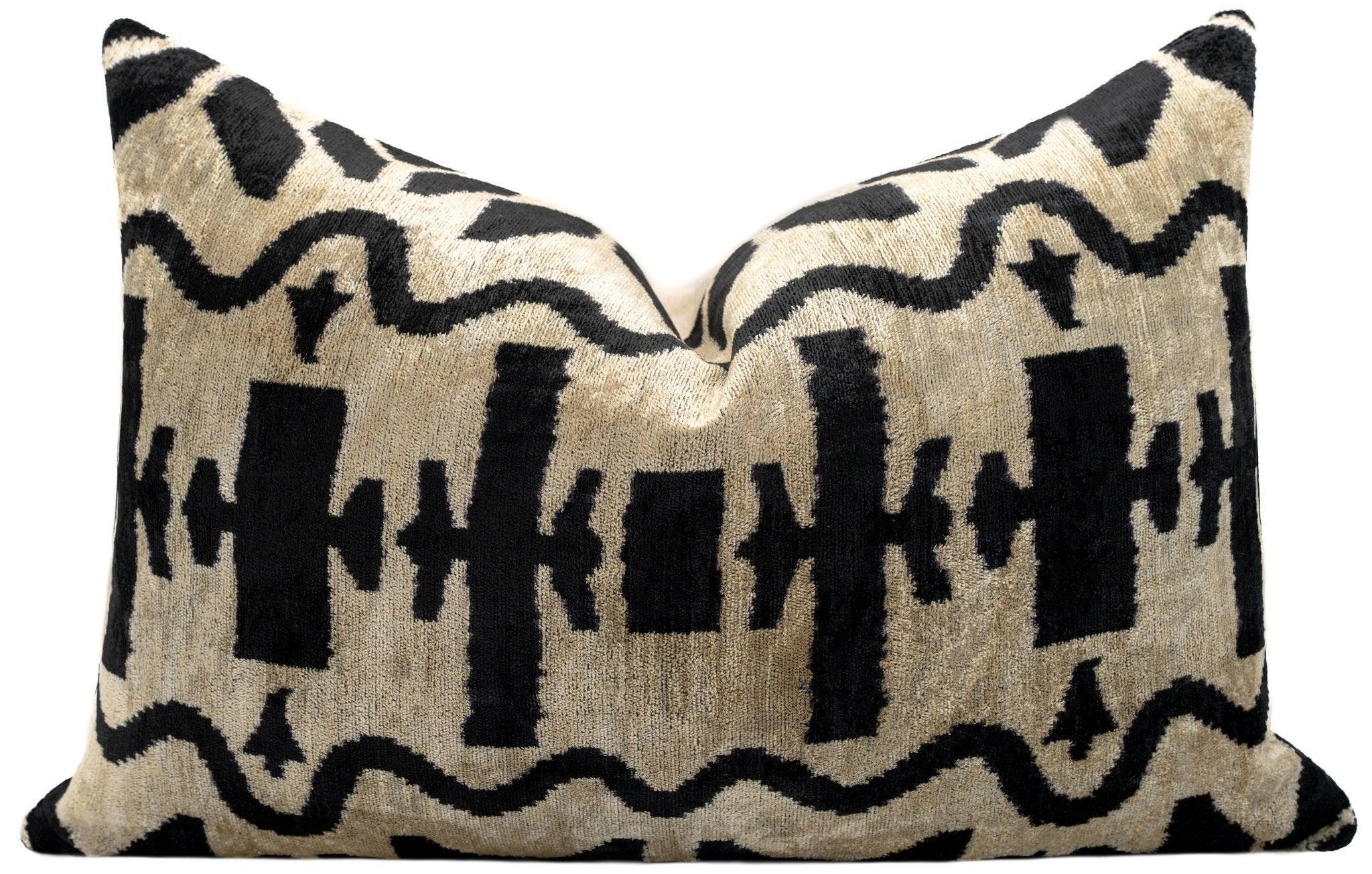 Canvello Black White Handmade 16x24 Silk Velvet Pillow, Organic Veg Dyed, Down/Feather Filled Canvello