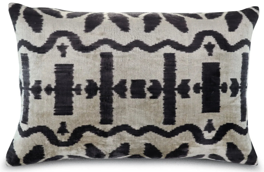 Canvello Black White Handmade 16x24 Silk Velvet Pillow, Organic Veg Dyed, Down/Feather Filled Canvello